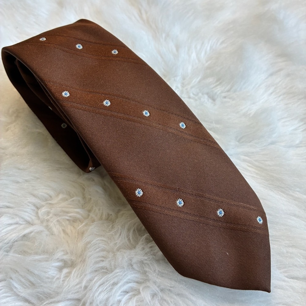 Vtg Damon Mens Tie Brown Striped Floral Embroidered Polyester KG Mens Store